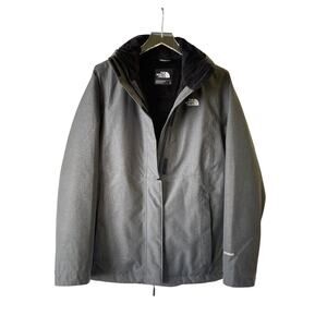 The North Face Inlux Insulated Jacket Women L Parka Gray HyVent Hood Fleece